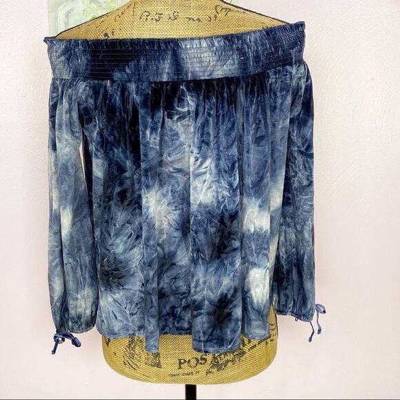 American Eagle Y2k Tie Dye Velvet Off The Shoulder Swing Crop Top Blue Small - Picture 4 of 11
